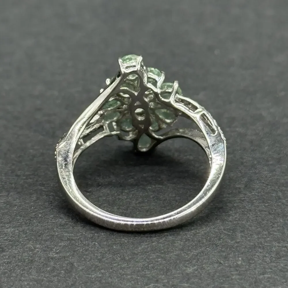 Signed STS 925 Sterling Silver Green Amethyst Prasiolite Cluster Ring Size 8